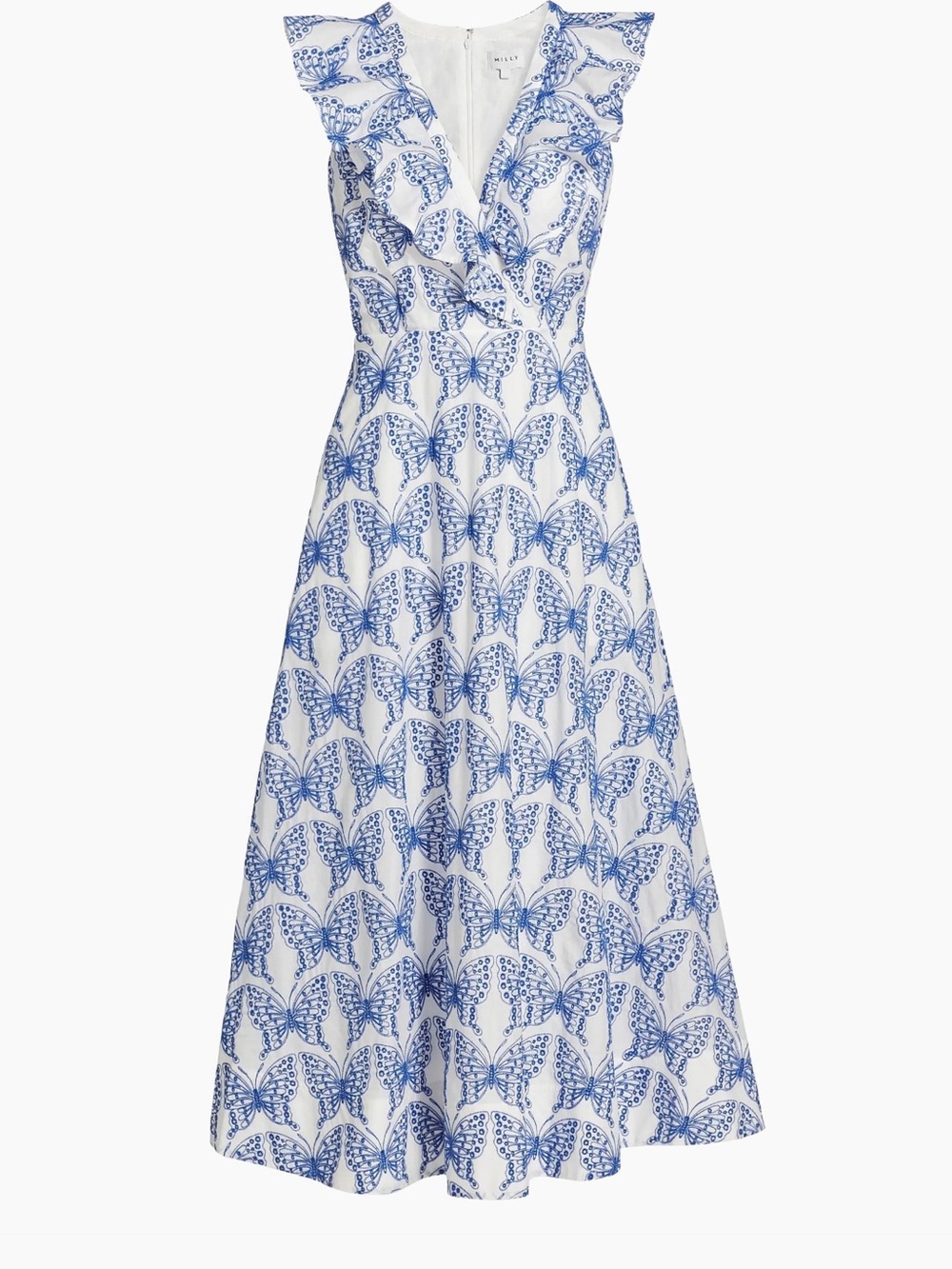 Milly Blue Butterfly Eyelet Midi Dress NWT Size 6 - Picture 1 of 4